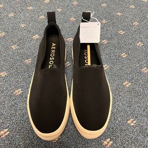 Aerosoles Blakely Size 9M Women's Black Stretch Platform Sneakers Beige Soles